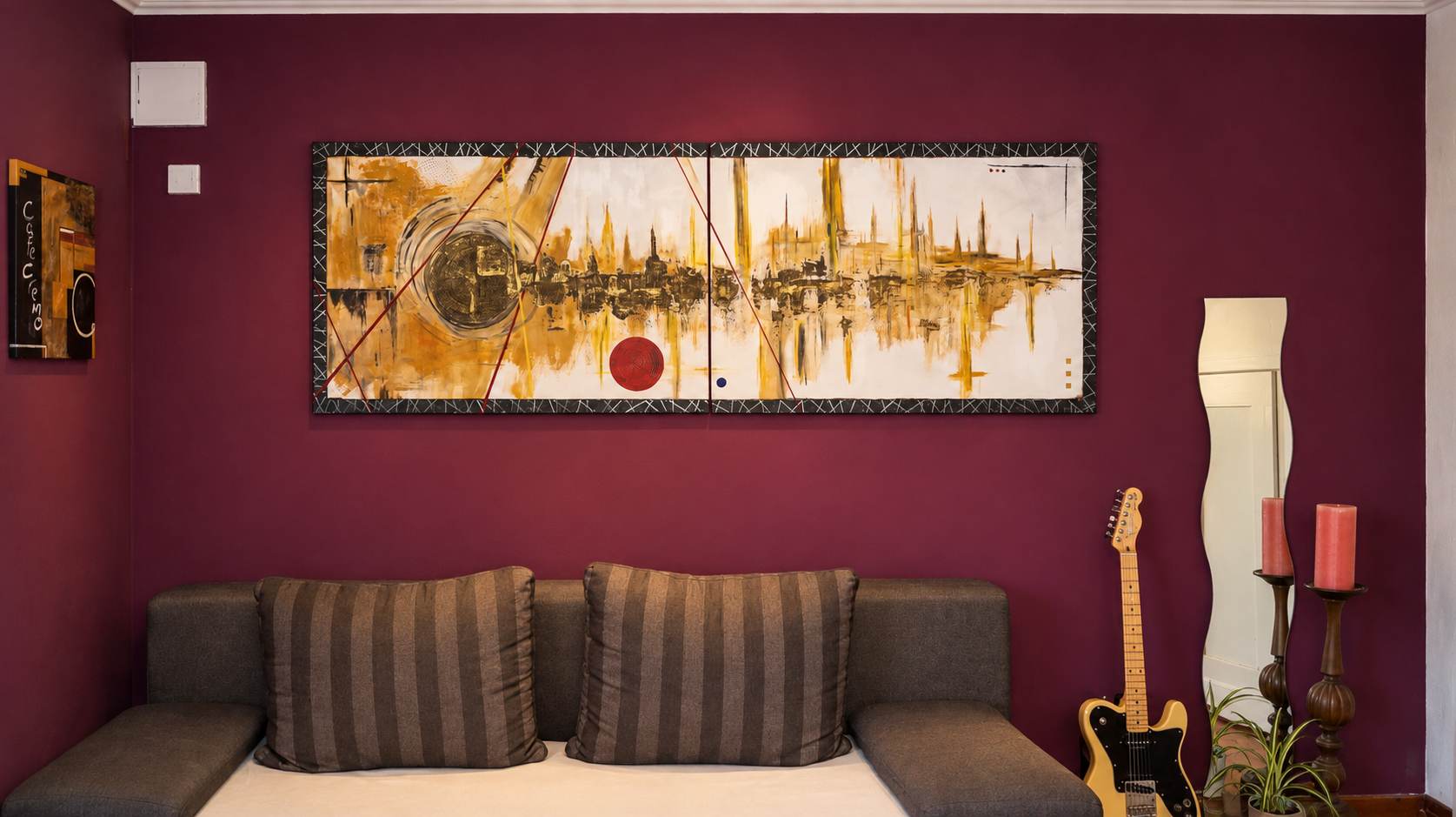 Modernes Wohnzimmer mit abstraktem Diptychon Modernes Wohnzimmer mit abstraktem Diptychon